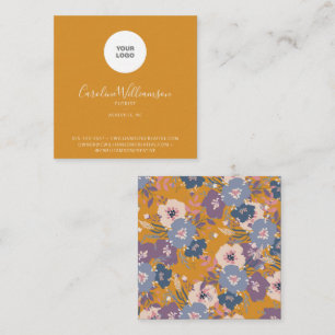 Cartão De Visita Quadrado Logotipo Floral Amarelo Boho Moderno