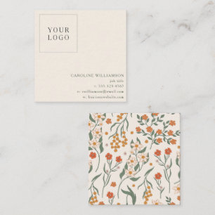 Cartão De Visita Quadrado Logotipo Floral Botânico Minimalista Laranja Outon