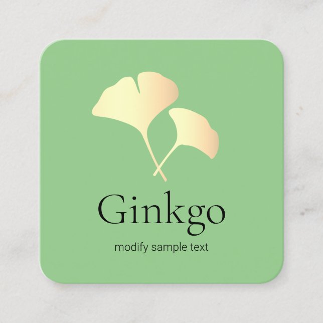 Cartão De Visita Quadrado Logotipo Ginkgo Dourado Amarelo (Frente)