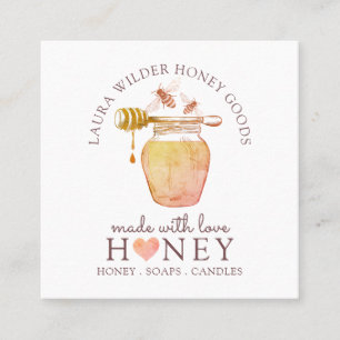 Cartão De Visita Quadrado Logotipo Ilustrado De Produtos De Abelhas De Mel