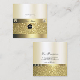Cartão De Visita Quadrado Logotipo Luminoso Dourado e Shimmery de luxo elega