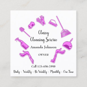 Cartão De Visita Quadrado Logotipo Maid de Casa de Limpeza Clássica Rosa