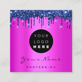 Cartão De Visita Quadrado Logotipo Makeup Boutique Glitter Blue Drives Pink