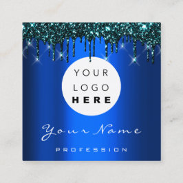 Cartão De Visita Quadrado Logotipo Makeup Boutique Glitter Blue Drives Teal