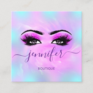 Cartão De Visita Quadrado Logotipo Maquiagem Boutique traça os olhos Hológ