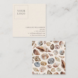 Cartão De Visita Quadrado Logotipo Minimalista Costeiro de Concha em Aquarel