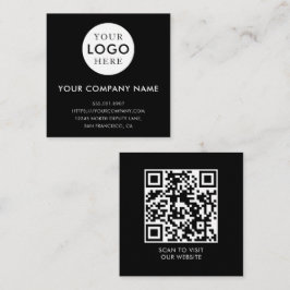 Cartão De Visita Quadrado Logotipo Minimalista Profissional Código QR Preto