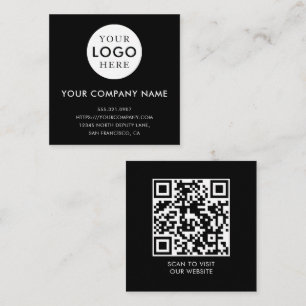Cartão De Visita Quadrado Logotipo Minimalista Profissional Código QR Preto
