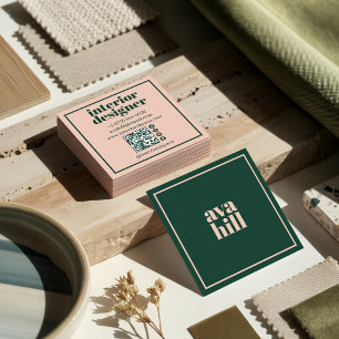 Cartão De Visita Quadrado logotipo minimalista profissional moderno verde e 