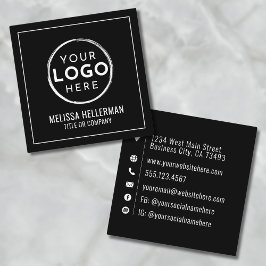 Cartão De Visita Quadrado Logotipo Minimalista Profissional Preto Moderno