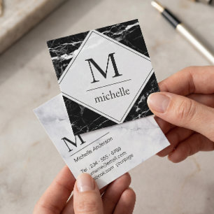 Cartão De Visita Quadrado Logotipo Mínimo Moderno do Mármaco Branco Branco M