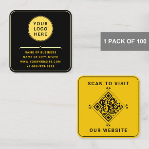 Cartão De Visita Quadrado Logotipo Moderno e Código QR Personalizado Preto