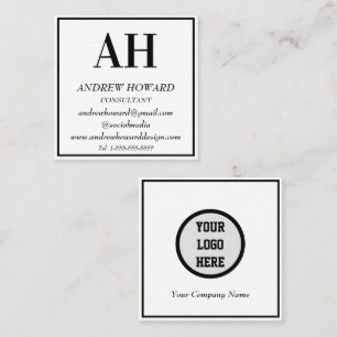 Cartão De Visita Quadrado Logotipo Monograma Profissional Preto Masculino