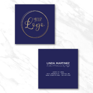 Cartão De Visita Quadrado Logotipo no Marinho Escuro Azul