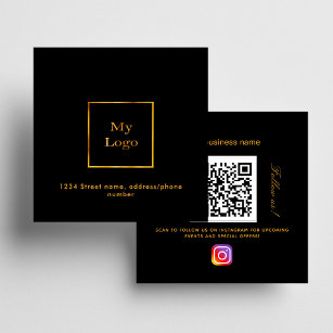 Cartão De Visita Quadrado Logotipo ouro preto Código QR Instagram seguir