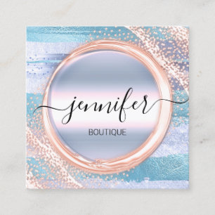 Cartão De Visita Quadrado Logotipo Pastels do Rosa de Artista de Composiçã