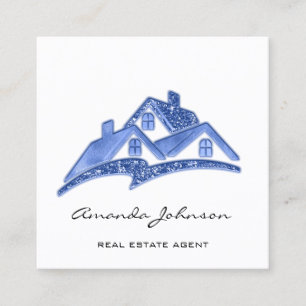 Cartão De Visita Quadrado Logotipo personalizado Agente imobiliário Blue Wh