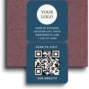 Cartão De Visita Quadrado Logotipo personalizado azul moderno e código QR