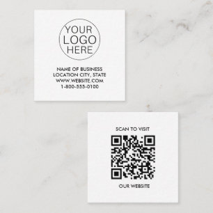 Cartão De Visita Quadrado Logotipo personalizado branco preto e código QR