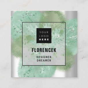 Cartão De Visita Quadrado Logotipo personalizado CÓDIGO QR Cinza prata