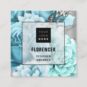 Cartão De Visita Quadrado Logotipo Personalizado CÓDIGO QR Cinza Prata Azul 