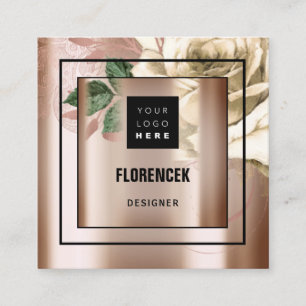 Cartão De Visita Quadrado Logotipo personalizado CÓDIGO QR Rosa Dourado Cost