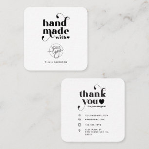 Cartão De Visita Quadrado Logotipo Personalizado Feito à Mão com Amor Obriga
