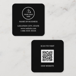 Cartão De Visita Quadrado Logotipo Personalizado Moderno Preto e Código QR