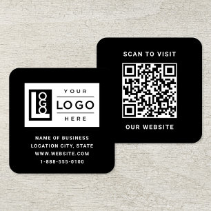 Cartão De Visita Quadrado Logotipo Personalizado Moderno Preto e Código QR