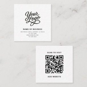 Cartão De Visita Quadrado Logotipo Personalizado Preto Moderno e Código QR