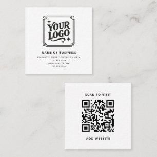 Cartão De Visita Quadrado Logotipo Personalizado Preto Moderno e Código QR