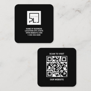 Cartão De Visita Quadrado Logotipo Personalizado Preto Moderno e Código QR Q
