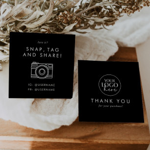 Cartão De Visita Quadrado Logotipo Preto Chic Partilha Social de Mídia Obrig