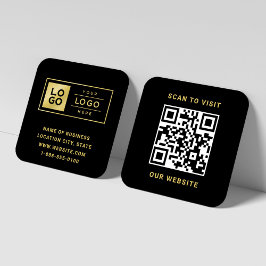 Cartão De Visita Quadrado Logotipo preto e Dourado moderno e código QR