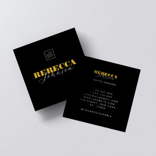 Cartão De Visita Quadrado Logotipo Preto Moderno Roscrito em Negrito
