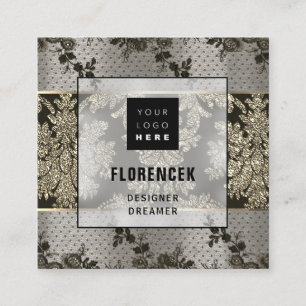 Cartão De Visita Quadrado Logotipo QR CÓDIGO Compro LINGUÍSTICO Dourado Lace