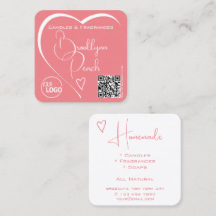Cartão De Visita Quadrado Logotipo QR Código Modelo Caligrafia Coração rosa
