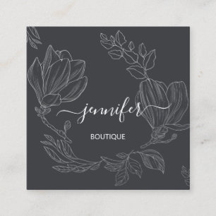 Cartão De Visita Quadrado Logotipo QR da Cinza de Boutique Compra Flores de