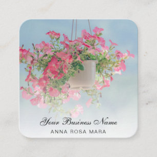 Cartão De Visita Quadrado *~* Logotipo QR Rosa Flor Floral Travando Pote Pet