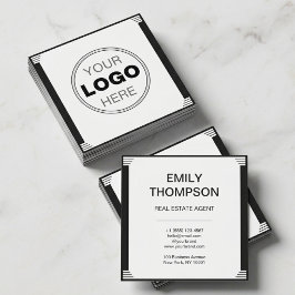 Cartão De Visita Quadrado Logotipo Quadrado Preto e Branco Minimalista Art D
