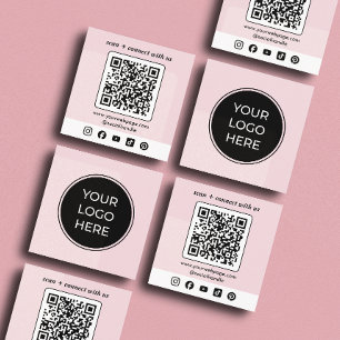Cartão De Visita Quadrado Logotipo rosa Código QR - Mídia social personaliza