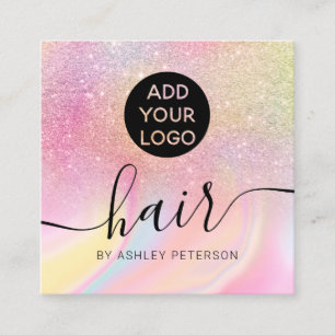Cartão De Visita Quadrado logotipo rosa do cabelo brilhante do arco-íris un