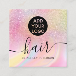 Cartão De Visita Quadrado logotipo rosa do cabelo brilhante do arco-íris uni