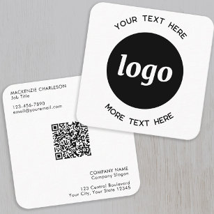 Cartão De Visita Quadrado Logotipo simples e código QR de texto