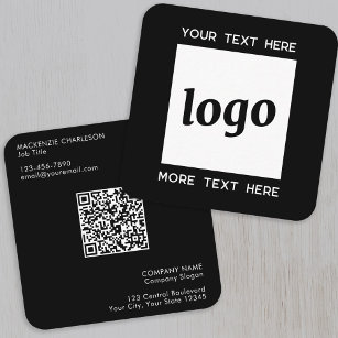 Cartão De Visita Quadrado Logotipo Simples e Código QR de Texto Preto