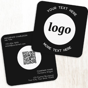 Cartão De Visita Quadrado Logotipo Simples e Código QR de Texto Preto