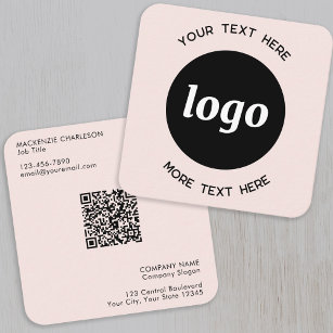 Cartão De Visita Quadrado Logotipo simples e texto Código QR cor-de-rosa