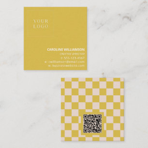 Cartão De Visita Quadrado Logotipo Xadrez Amarelo Moderno Código QR de Marca