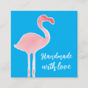 Cartão De Visita Quadrado Loja de Flamingo Rosa Feito à Mão Com Amor