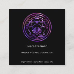 Cartão De Visita Quadrado Lótus Serenidade   Design Mandala Roxo